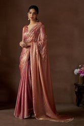 Designer Pastel Pink Bridal Saree in Silk with Stone Work and Sequins for Weddings